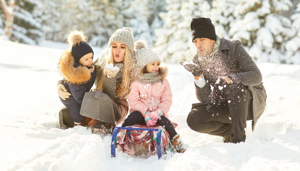 Family Playing In Snow